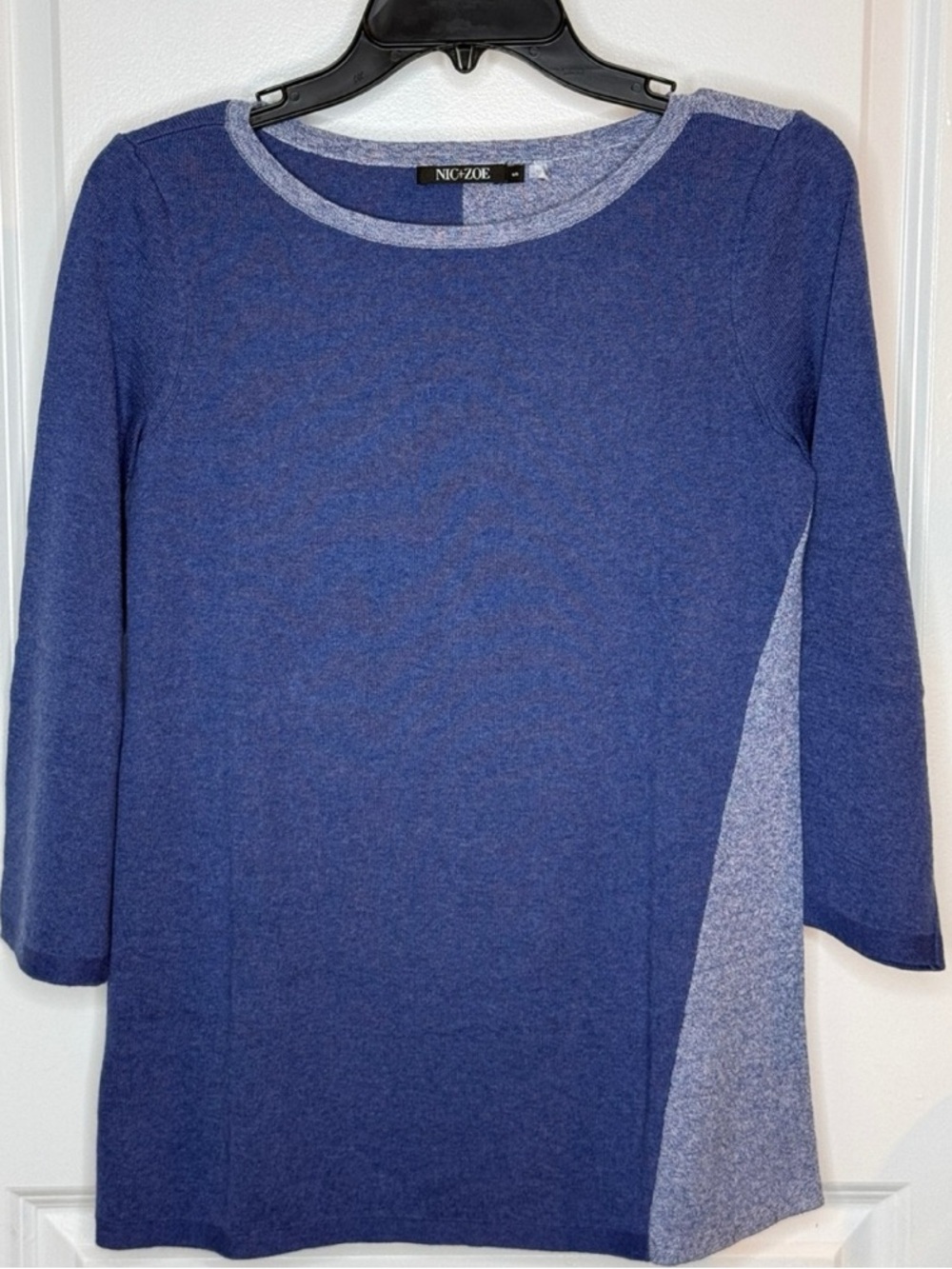 NIC+ZOE Blue & Heather Gray Colorblock Lightweight Sweater 3/4 Sleeve | EUC - Picture 4 of 5